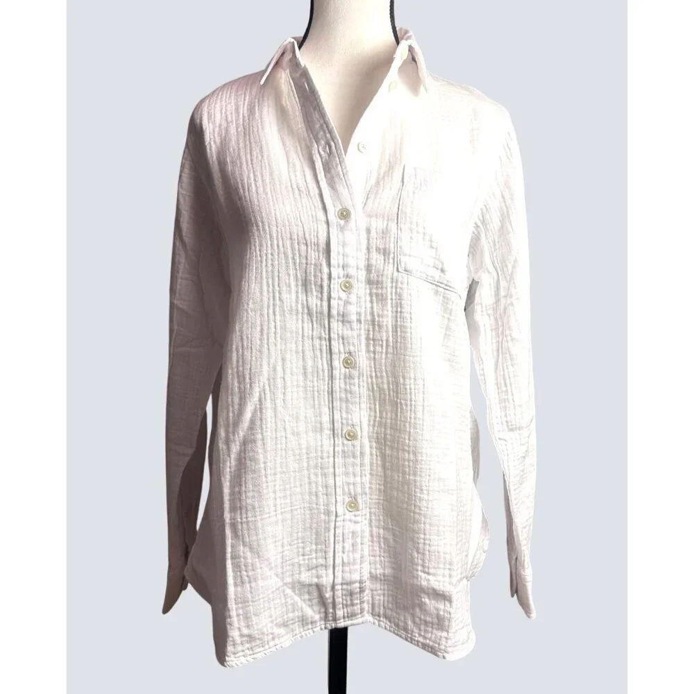 J.CREW Womens Classic Shirt Sz PS Garcon in cotton-Linen Gauze Botton-up Casual - Picture 2 of 12
